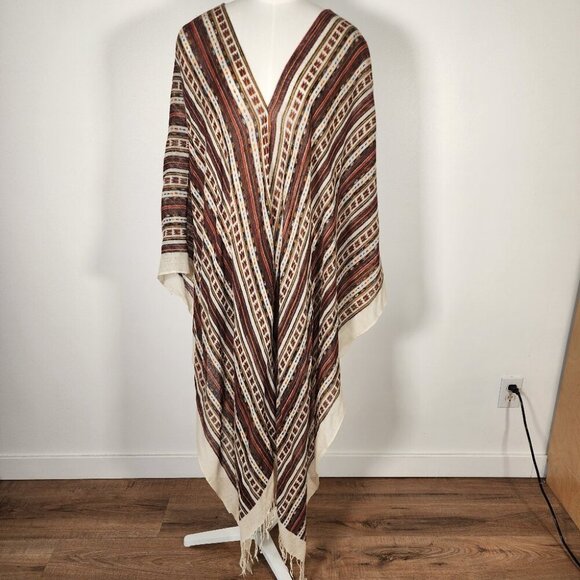 Peace Lotta Stensson 100% WoolStriped Long Poncho Colorful Boho Beach Cover OS